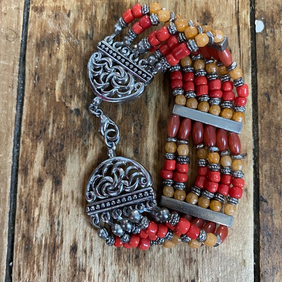 Silver and Red Beaded Bracelet - Picture 1 of 5